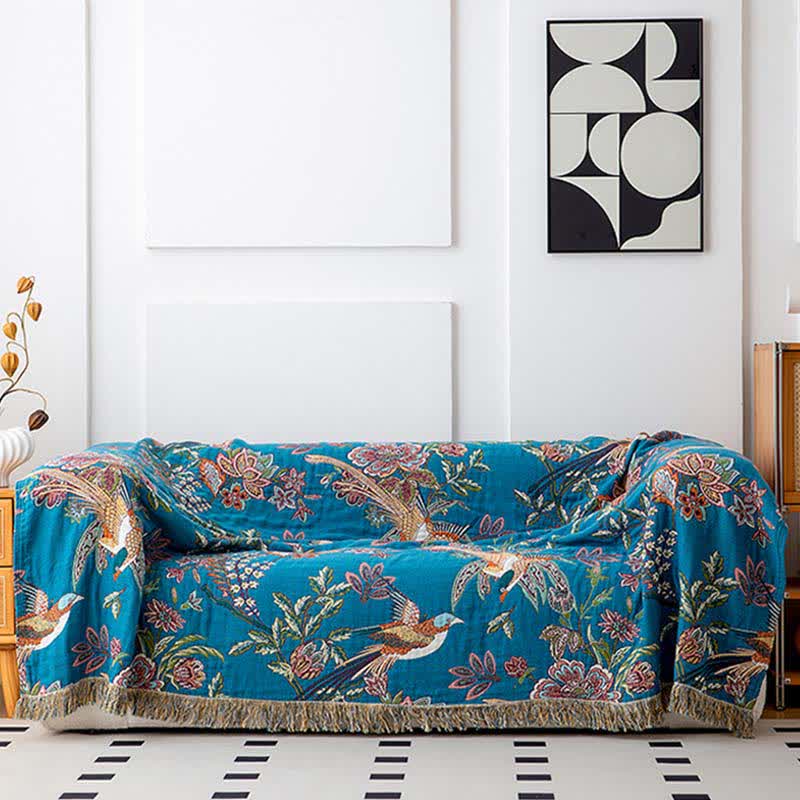 Quilt mit Quasten aus Baumwollgaze mit fliegendem Vogel - image 8