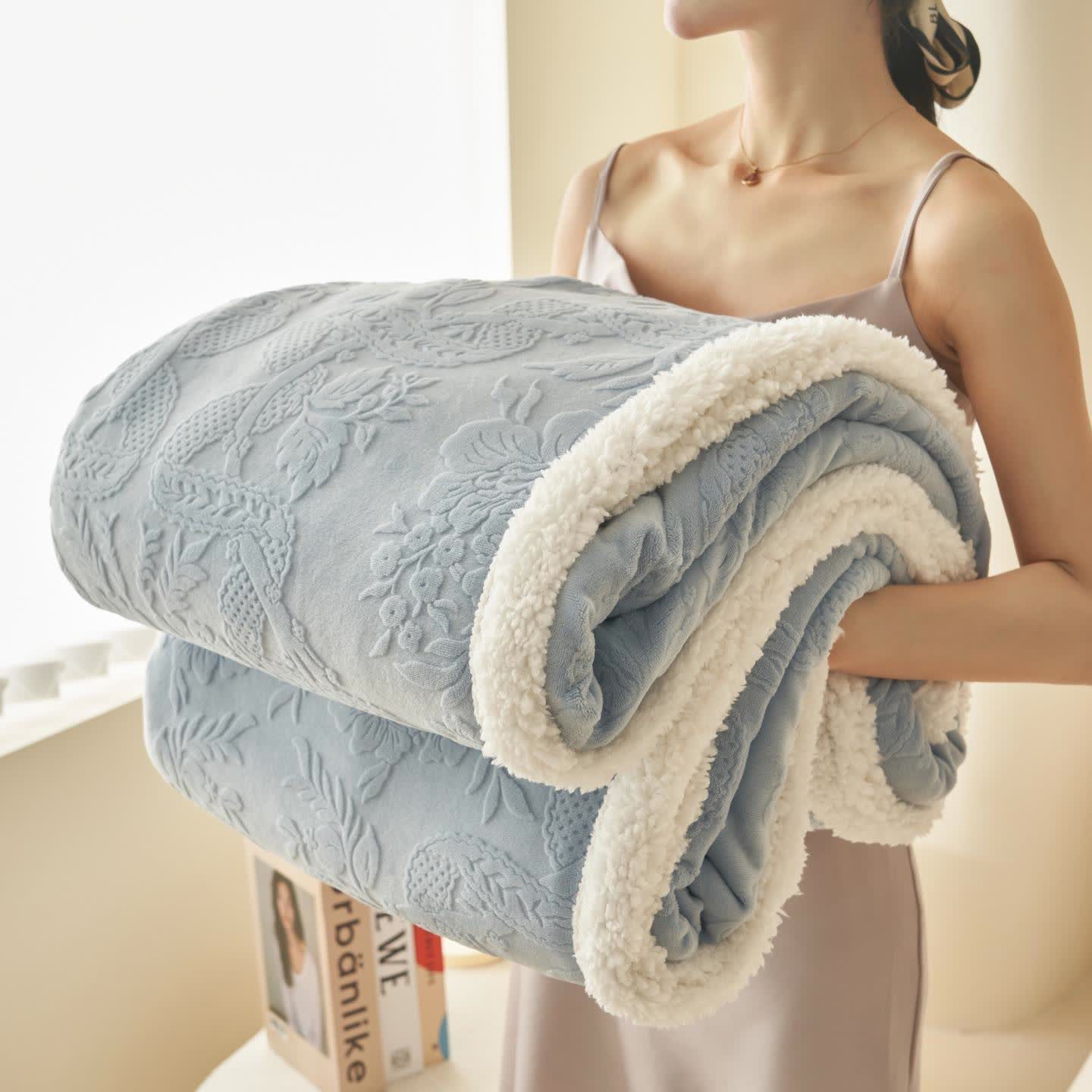 Warme Jacquard-Überwurfdecke mit floraler Textur - Blau -  200cm x 230cm - image 1