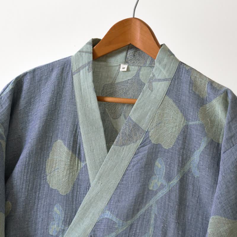 Kimono-Bademantel aus Bio-Baumwolle mit Ginkgoblatt - image 3