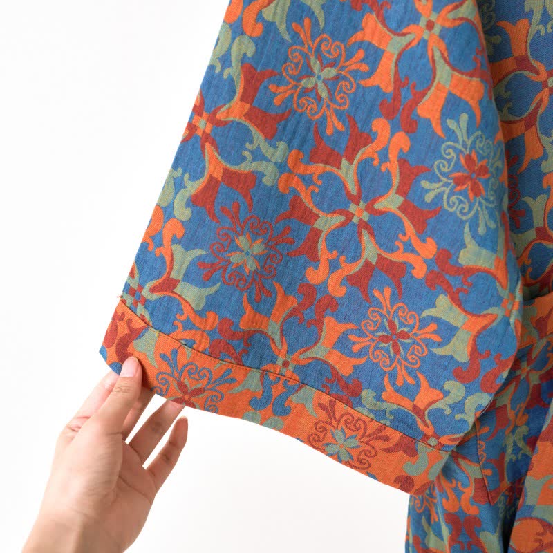 Kimono-Bademantel aus Baumwolle mit geometrischem Retro-Muster - image 6