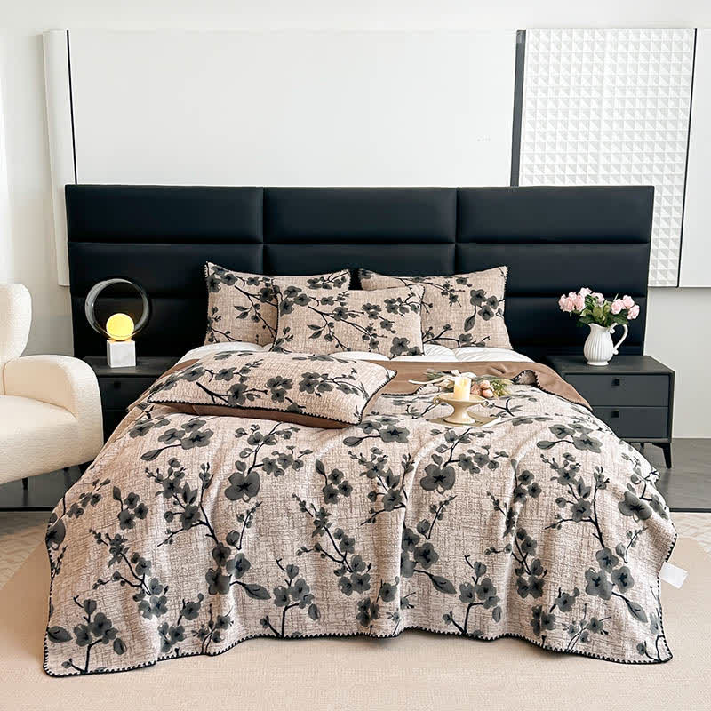 Jacquard-Überwurfdecke mit Pflaumenblütenmuster - 2 Stück Kissenbezüge - Braun - 48cm x 74cm - image 10