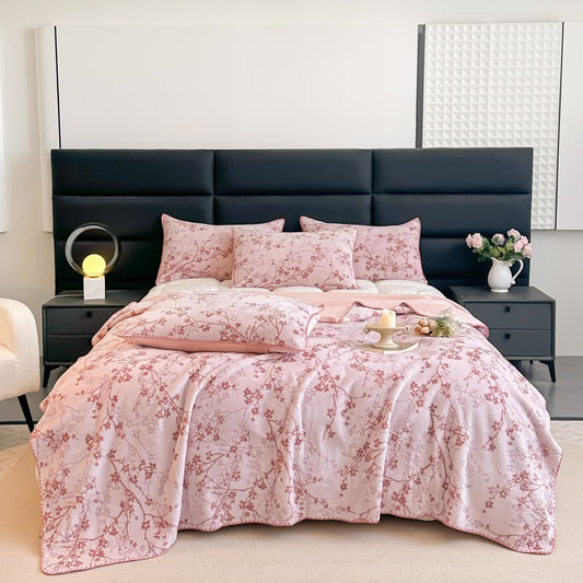 Jacquard-Überwurfdecke mit Zweig-Blumenmuster - 2 Stück Kissenbezüge - Rosa - 48cm x 74cm - image 0