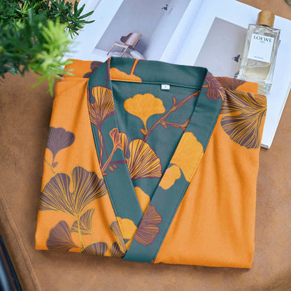 Großer Kimono-Bademantel aus Baumwolle mit Ginkgoblättern - image 9