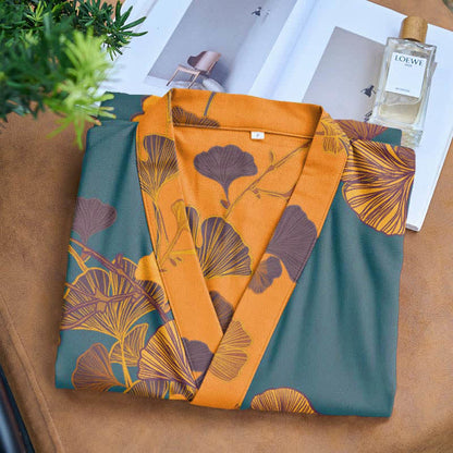 Großer Kimono-Bademantel aus Baumwolle mit Ginkgoblättern - image 7
