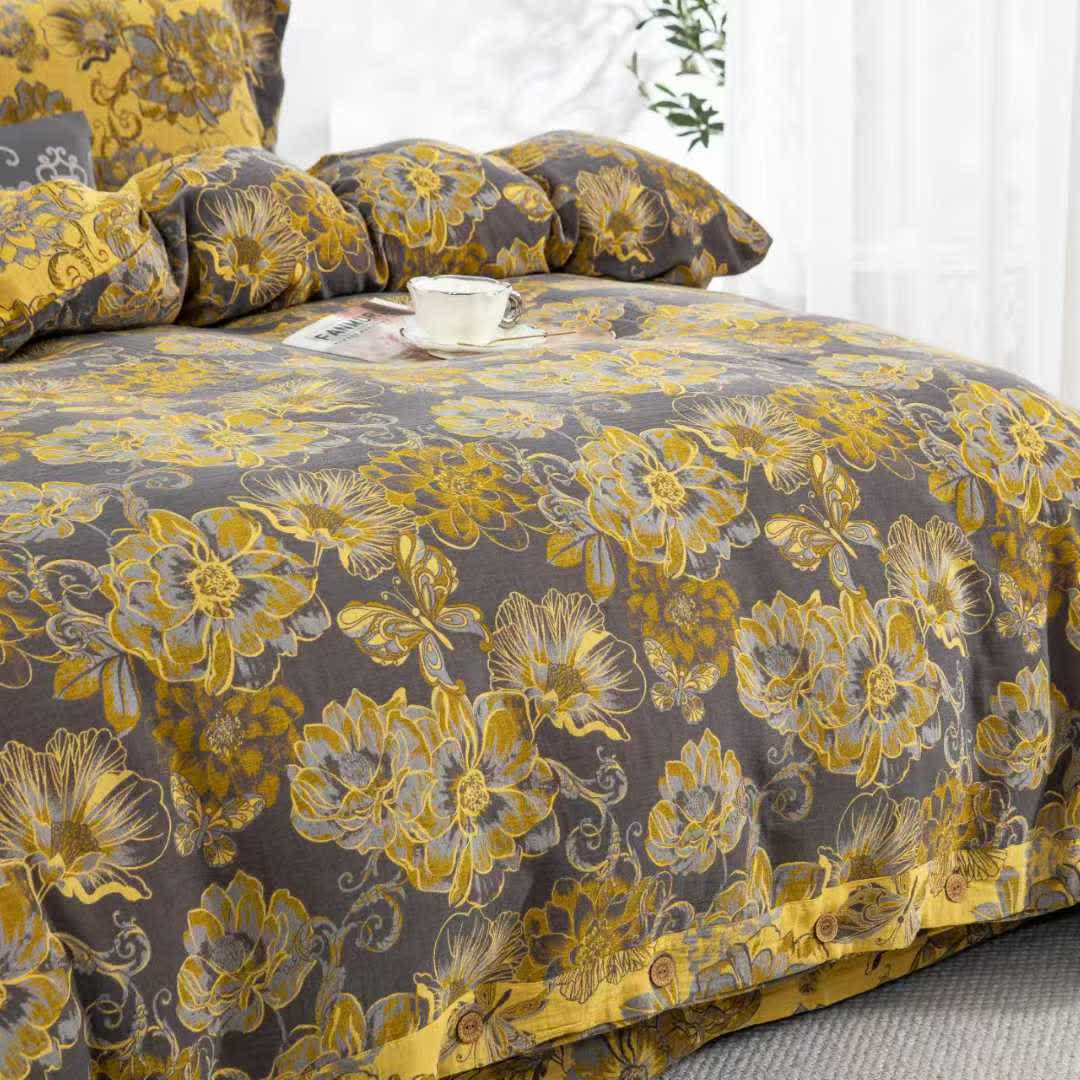 Bettwäscheset aus Baumwollgaze mit Blumenmuster und Schmetterlingen (4-teilig) - image 11