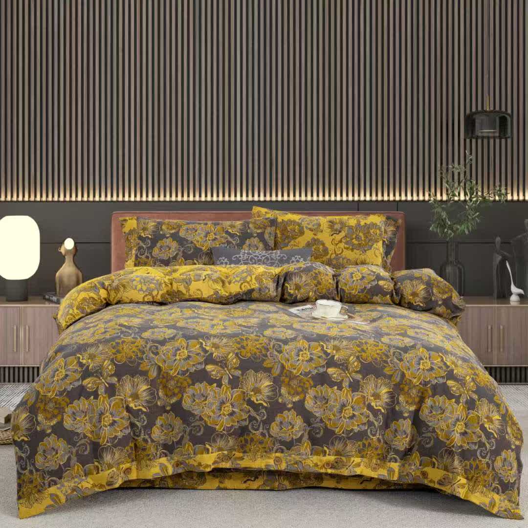 Bettwäscheset aus Baumwollgaze mit Blumenmuster und Schmetterlingen (4-teilig) - Schwarz & Gelb -  220cm x 240cm - image 9
