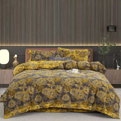 Bettwäscheset aus Baumwollgaze mit Blumenmuster und Schmetterlingen (4-teilig) - Schwarz & Gelb -  220cm x 240cm - image 9