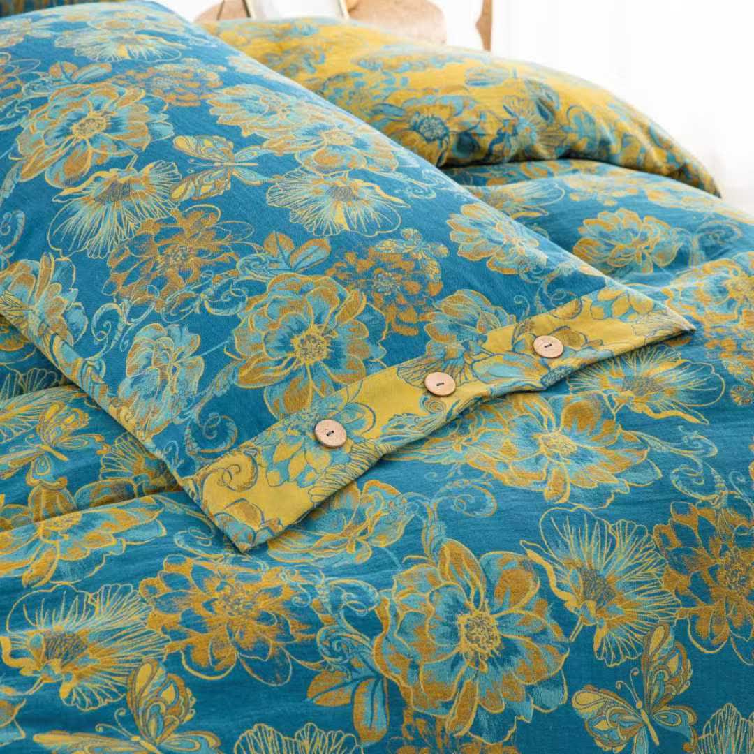 Bettwäscheset aus Baumwollgaze mit Blumenmuster und Schmetterlingen (4-teilig) - image 3