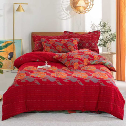 Orientalisches Bettwäscheset aus Baumwolle mit See- und Mondmotiv (4-teilig) - Rot - 220cm x 240cm - image 6