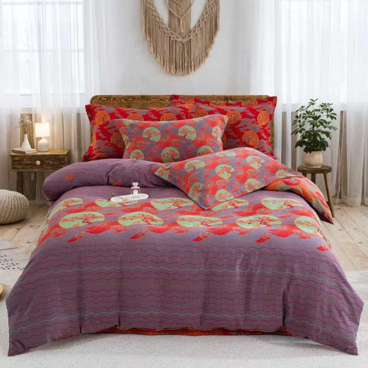 Orientalisches Bettwäscheset aus Baumwolle mit See- und Mondmotiv (4-teilig) - Lila - 220cm x 240cm - image 0