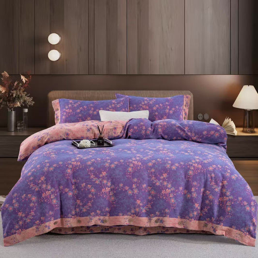 Wendebettwäscheset aus Baumwollgaze mit Blumenmuster (4-teilig) - Lila - 220cm x 240cm - image 0