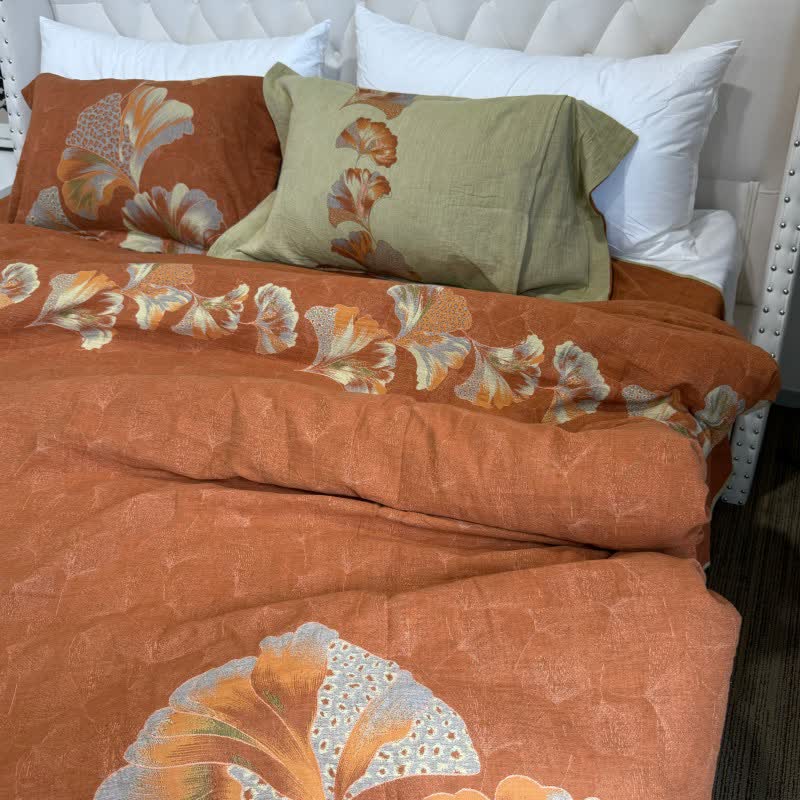 Ginkgo-inspiriertes Bettwäscheset aus Baumwollgaze (4-teilig) - Orange - 220cm x 240cm - image 8