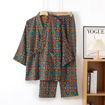 Loungewear-Set aus Baumwoll-Kimono mit geometrischem Muster - Blau - XL - image 2