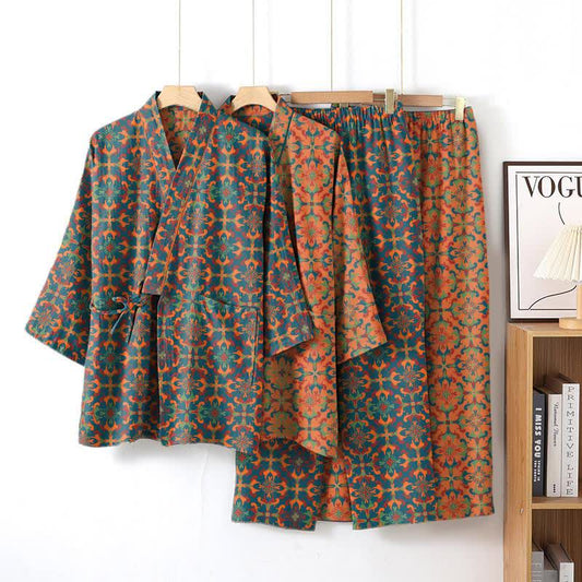 Loungewear-Set aus Baumwoll-Kimono mit geometrischem Muster - image 0