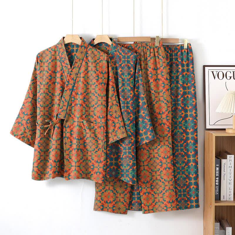 Loungewear-Set aus Baumwoll-Kimono mit geometrischem Muster - image 1
