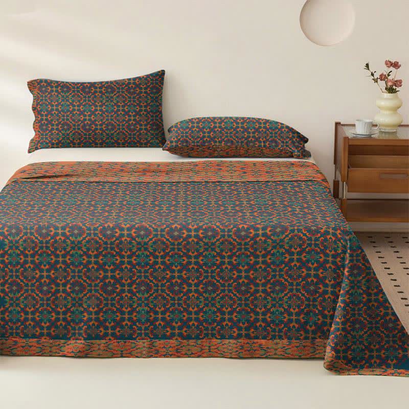 Tagesdecke aus Baumwolle mit geometrischem Retro-Muster - Blau - 2 Kissenbezüge - 102cm x 51cm - image 0