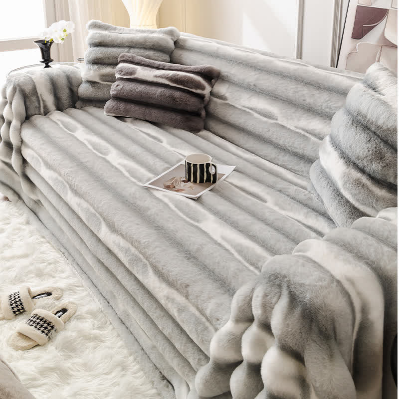 Sofaüberwurfdecke aus Samt-Kunstfell - Hellgrau - 180cm x 340cm - image 5