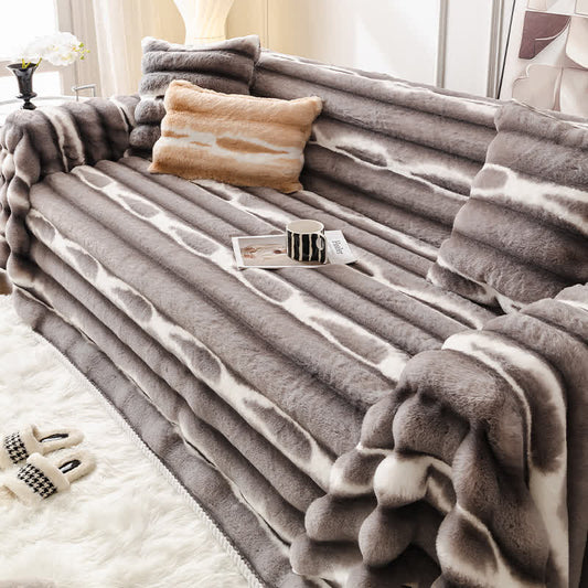 Sofaüberwurfdecke aus Samt-Kunstfell - Dunkelgrau - 180cm x 340cm - image 0