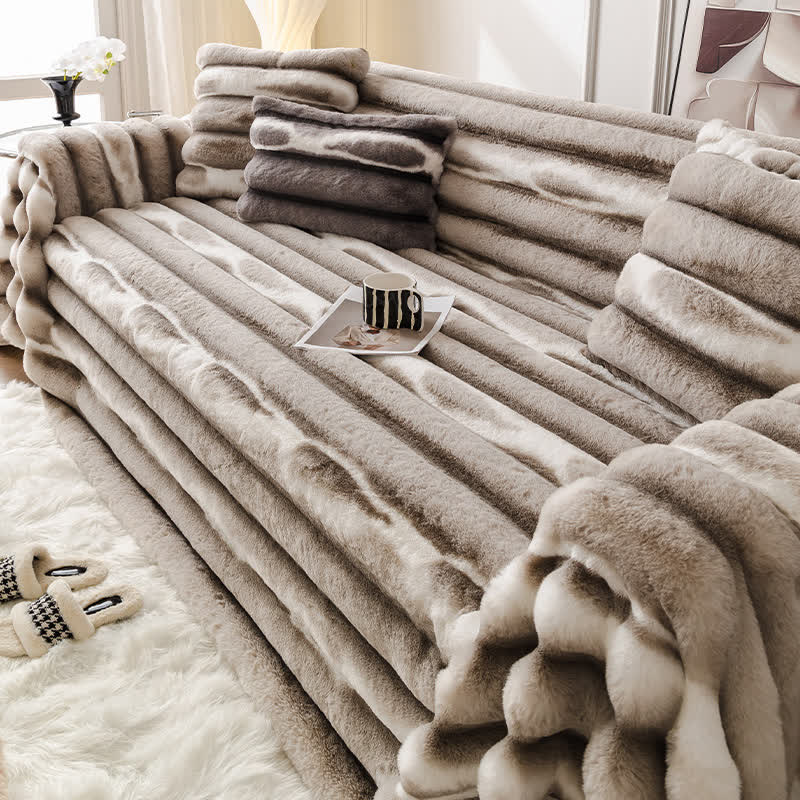 Sofaüberwurfdecke aus Samt-Kunstfell - Braun - 180cm x 340cm - image 7