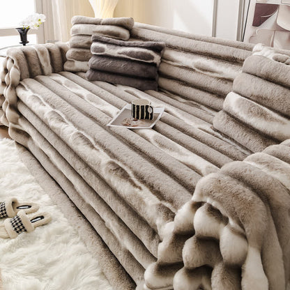 Sofaüberwurfdecke aus Samt-Kunstfell - Braun - 180cm x 340cm - image 7