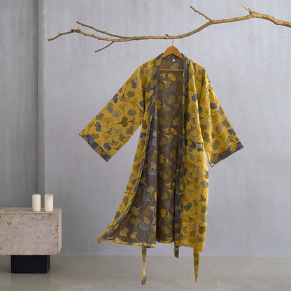 Kimono-Bademantel aus Baumwollgaze „Ginkgo Biloba“ - Hellgelb - XL - image 31