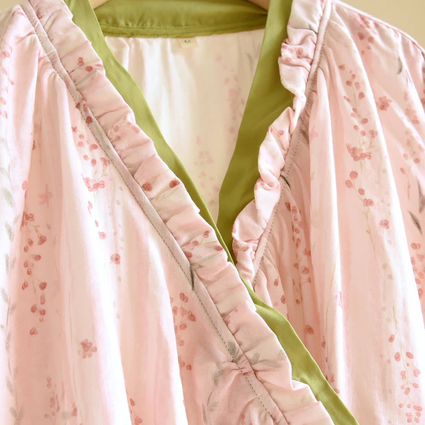 Rosa gestreiftes Kimono-Loungewear-Set mit Blumenmuster - image 3
