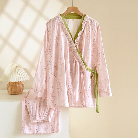 Rosa gestreiftes Kimono-Loungewear-Set mit Blumenmuster - XL - image 0