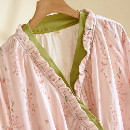 Rosa gestreiftes Kimono-Loungewear-Set mit Blumenmuster - image 2
