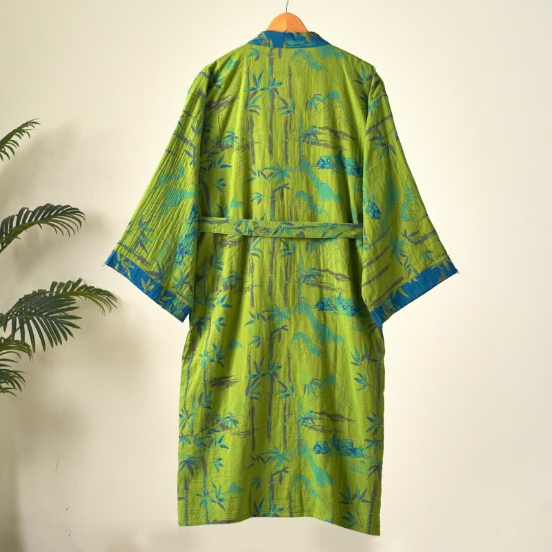 Zweifarbiger Kimono-Bademantel aus Bambus-Baumwoll-Gaze - image 4