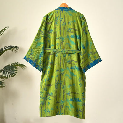 Zweifarbiger Kimono-Bademantel aus Bambus-Baumwoll-Gaze - image 4