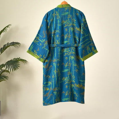 Zweifarbiger Kimono-Bademantel aus Bambus-Baumwoll-Gaze - image 16