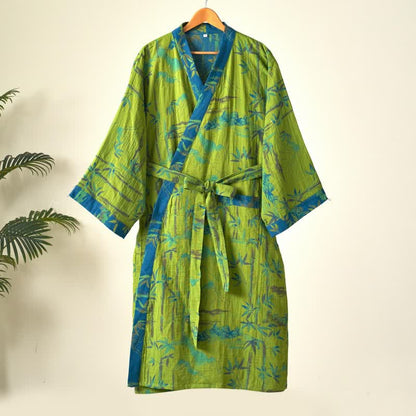 Zweifarbiger Kimono-Bademantel aus Bambus-Baumwoll-Gaze - image 3