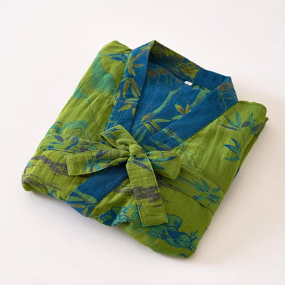 Zweifarbiger Kimono-Bademantel aus Bambus-Baumwoll-Gaze - image 5