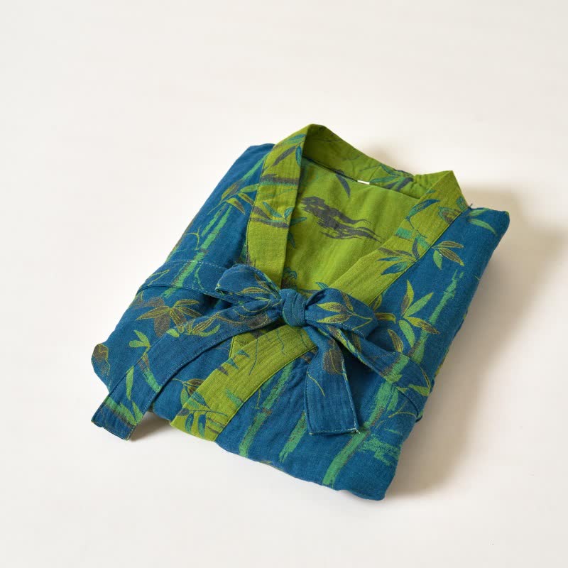 Zweifarbiger Kimono-Bademantel aus Bambus-Baumwoll-Gaze - image 17