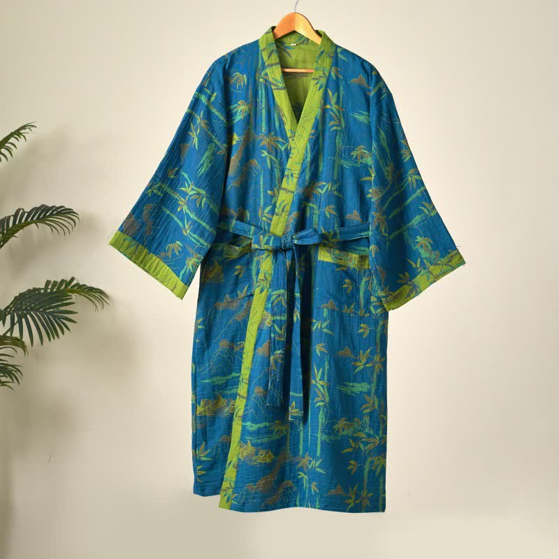 Zweifarbiger Kimono-Bademantel aus Bambus-Baumwoll-Gaze - image 15