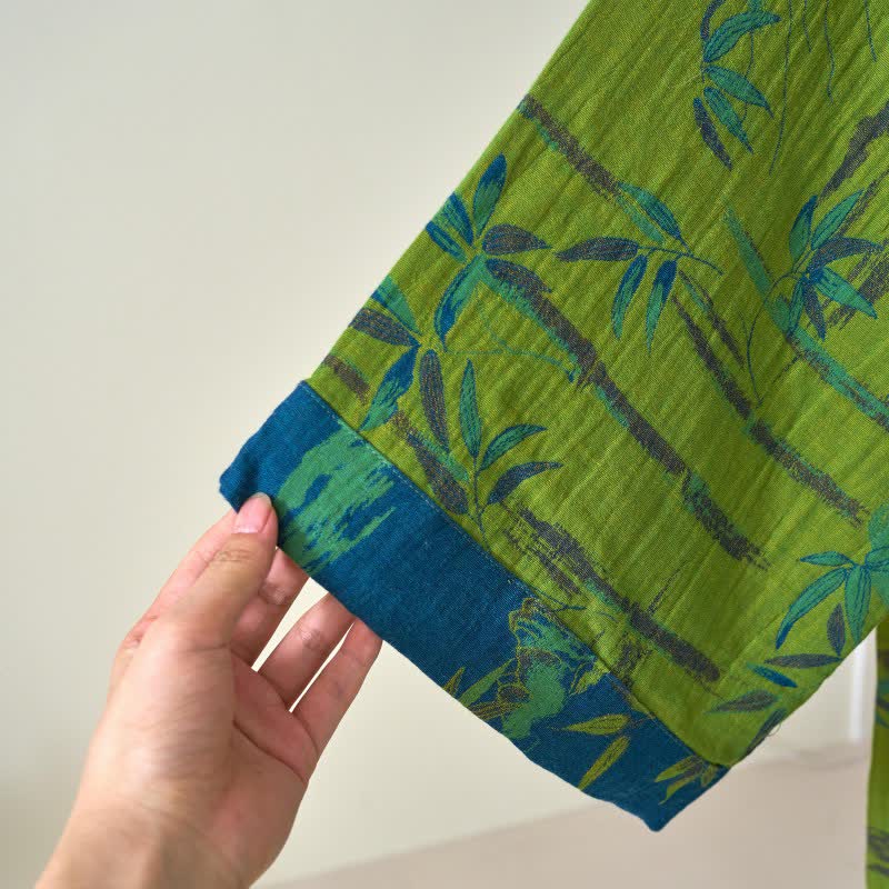 Zweifarbiger Kimono-Bademantel aus Bambus-Baumwoll-Gaze - image 7