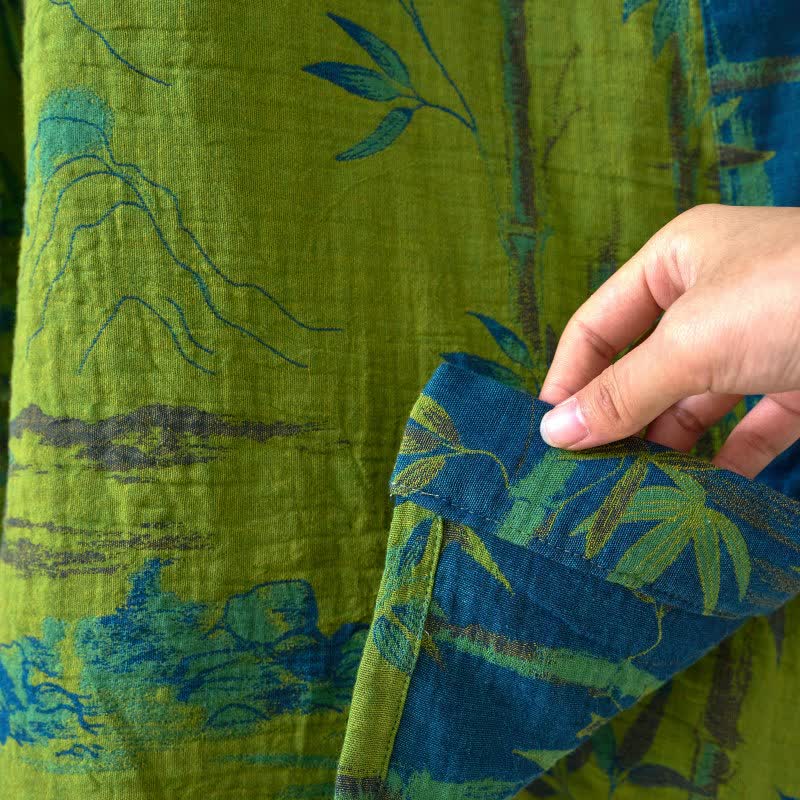 Zweifarbiger Kimono-Bademantel aus Bambus-Baumwoll-Gaze - image 11