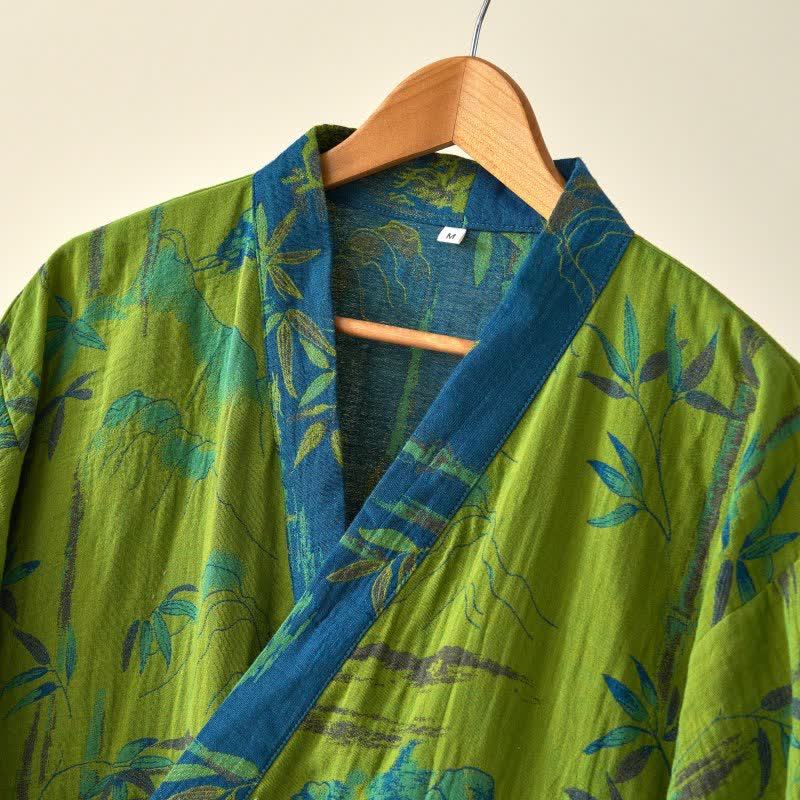 Zweifarbiger Kimono-Bademantel aus Bambus-Baumwoll-Gaze - image 6