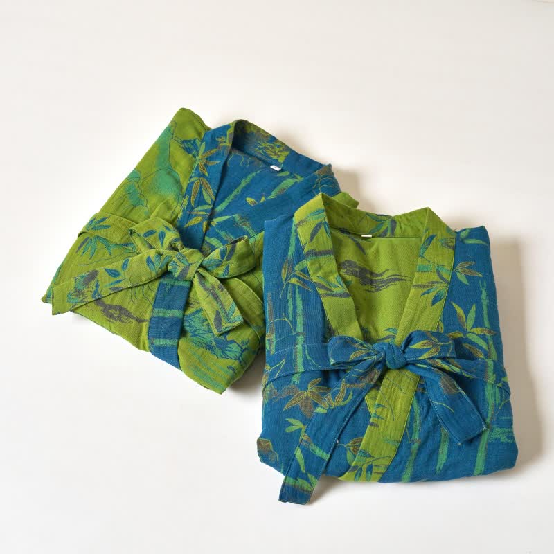 Zweifarbiger Kimono-Bademantel aus Bambus-Baumwoll-Gaze - image 2