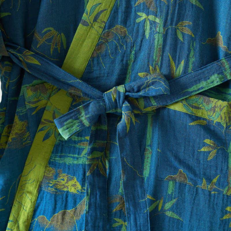 Zweifarbiger Kimono-Bademantel aus Bambus-Baumwoll-Gaze - image 21
