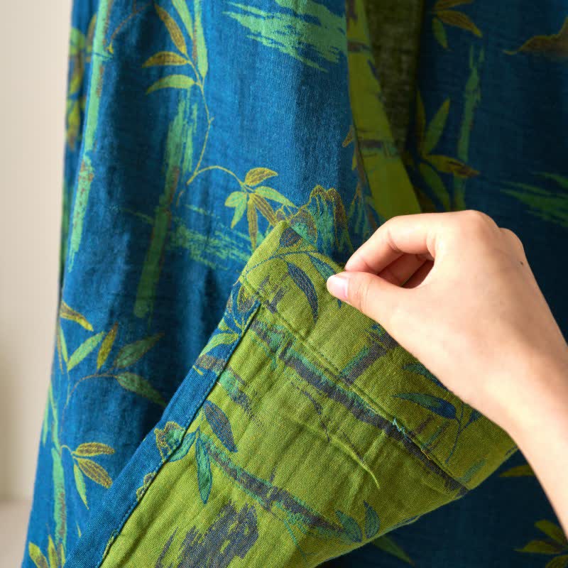 Zweifarbiger Kimono-Bademantel aus Bambus-Baumwoll-Gaze - image 24