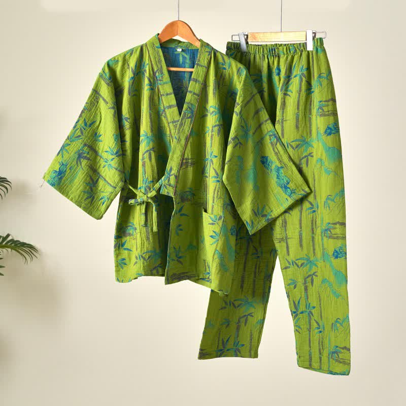 Loungewear-Set aus Kimono aus Bambus-Baumwollgaze - Grün - XL - image 2