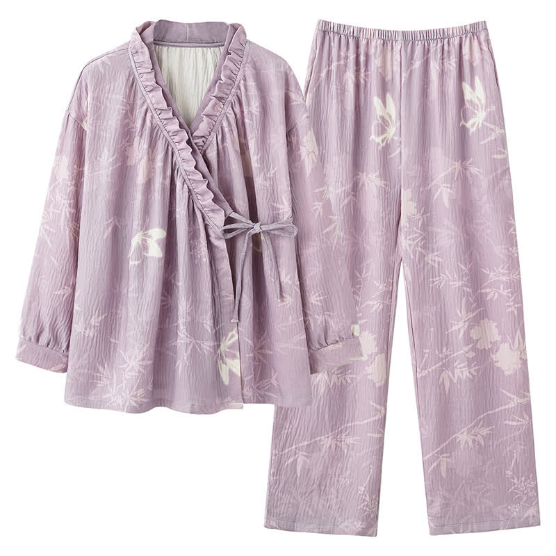 Loungewear-Set mit Bambus-Kimono und Schmetterlingsmotiv - image 6