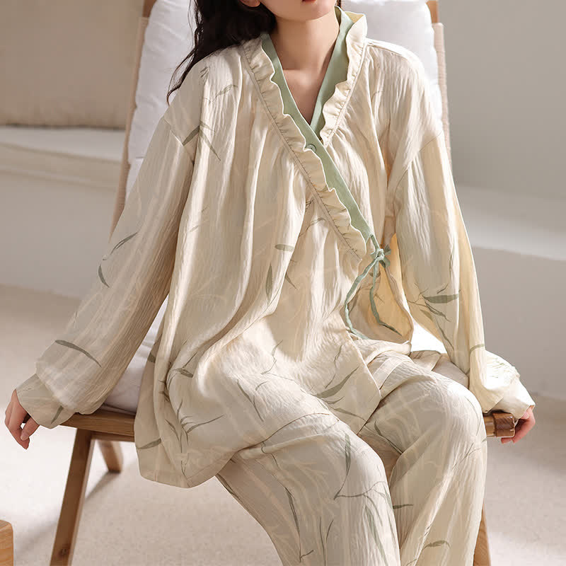 Loungewear-Set mit Kimono und Bambusblättern - image 1