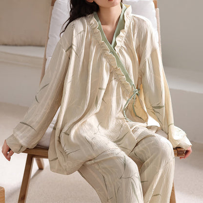 Loungewear-Set mit Kimono und Bambusblättern - image 1