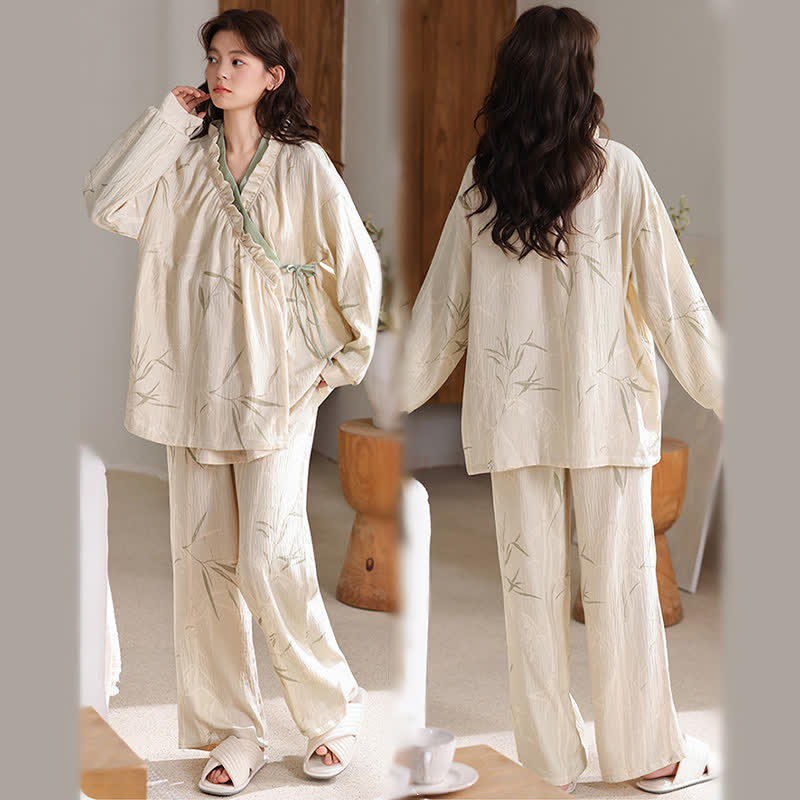 Loungewear-Set mit Kimono und Bambusblättern - image 3