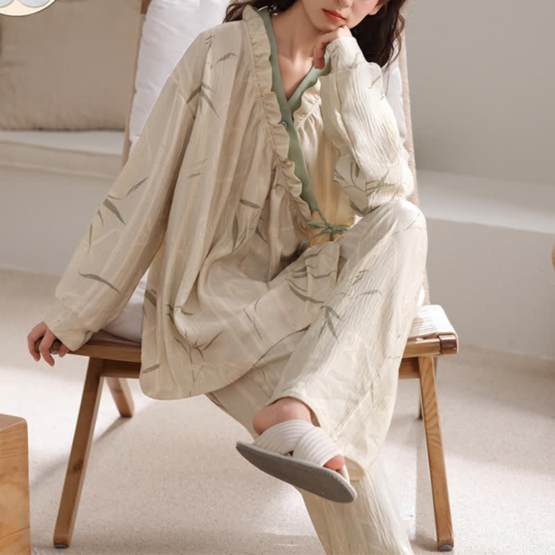 Loungewear-Set mit Kimono und Bambusblättern - image 2