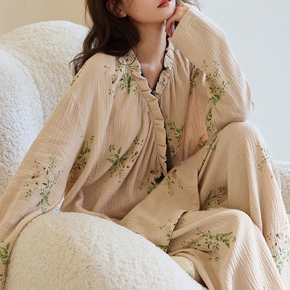 Loungewear-Set mit Kimono und botanischem Blattmuster - image 4
