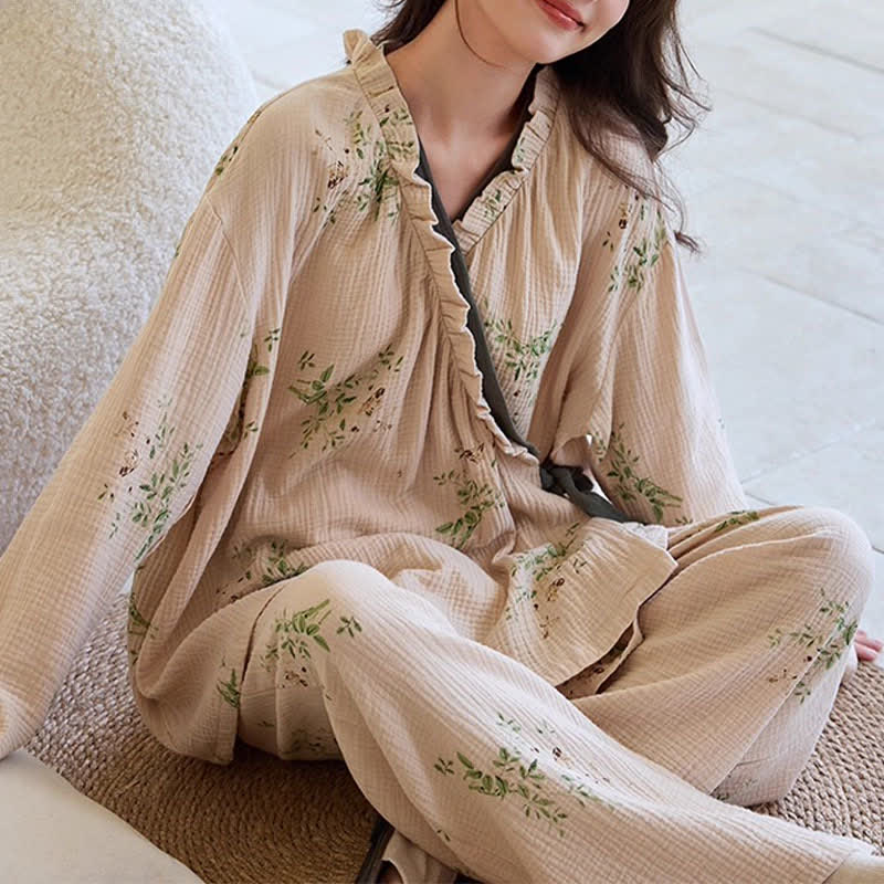 Loungewear-Set mit Kimono und botanischem Blattmuster - image 6