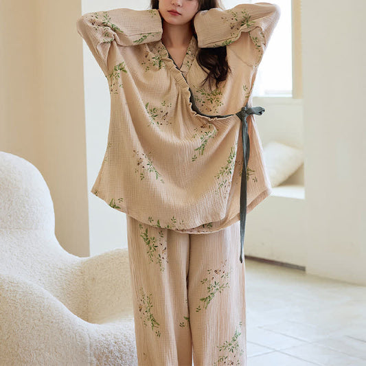 Loungewear-Set mit Kimono und botanischem Blattmuster - 2XL - image 0